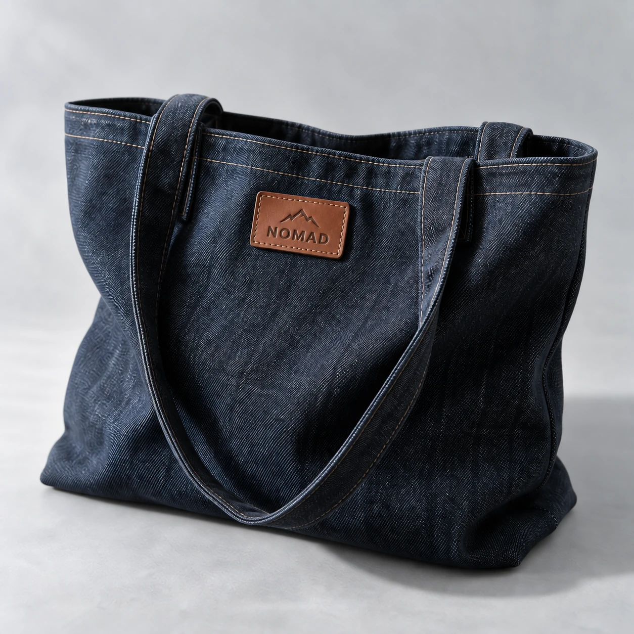 Concept photograph of a leather patch on a tote bag