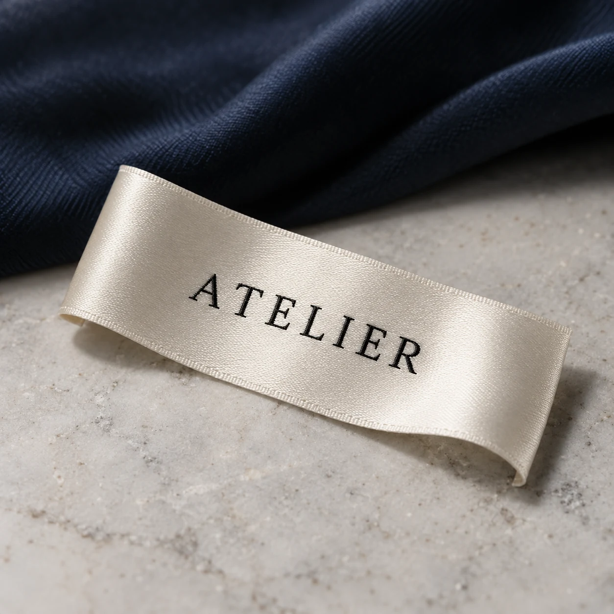 Satin woven label with a silky sheen